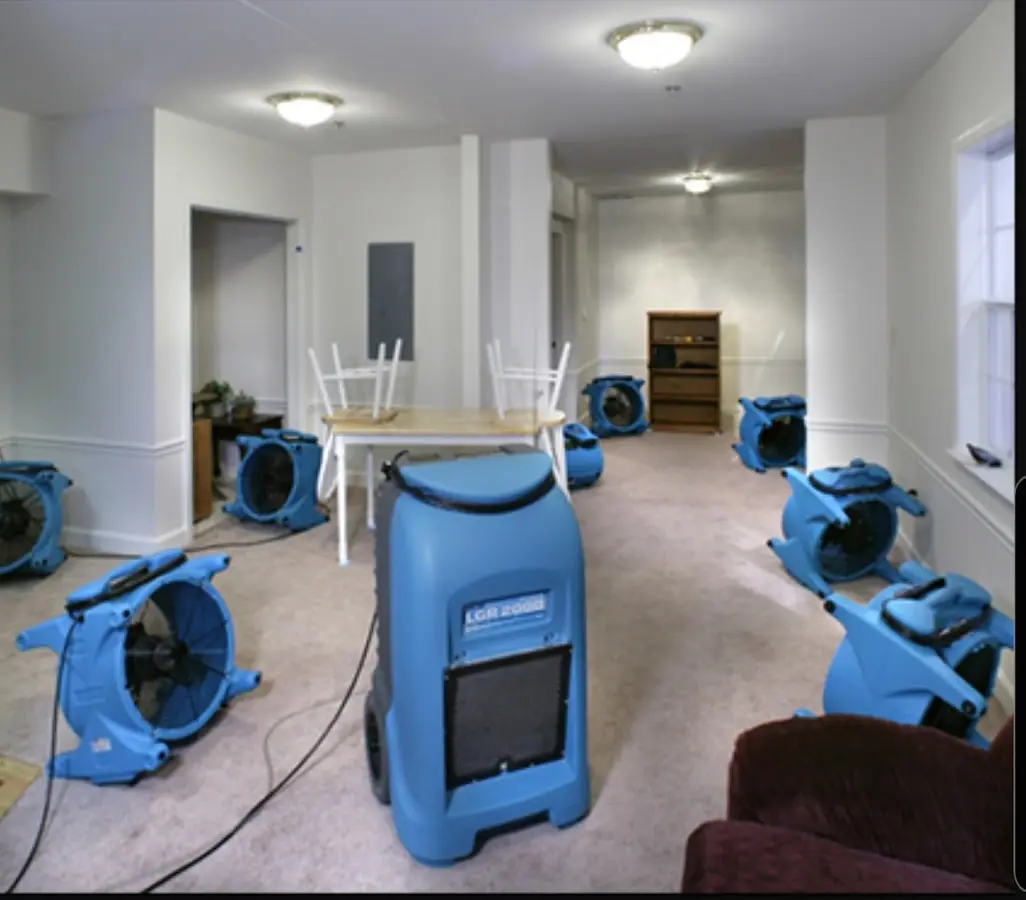 Air movers and dehumidifier setup for Water Extraction & Removal in Sheridan
